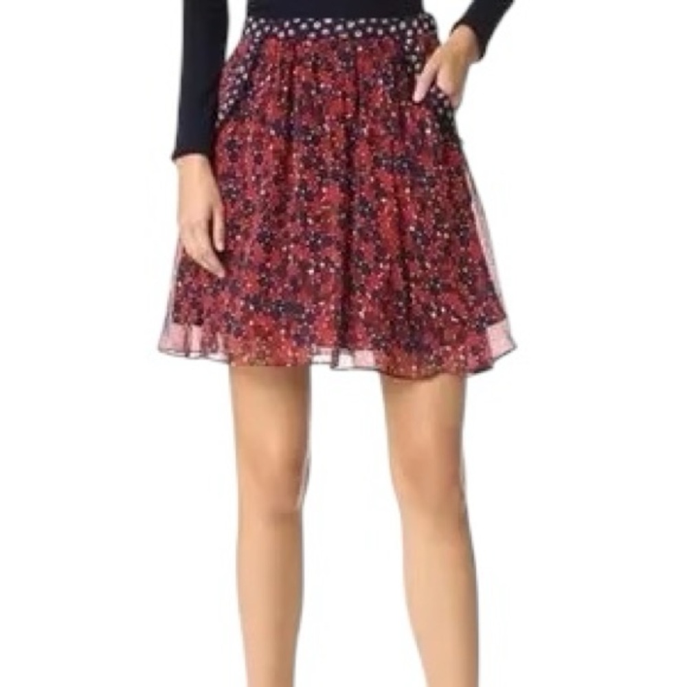 Diane von Furstenberg DVF Red Marisa 100% Silk Dot‎ Mini Skirt Women’s Size 12
